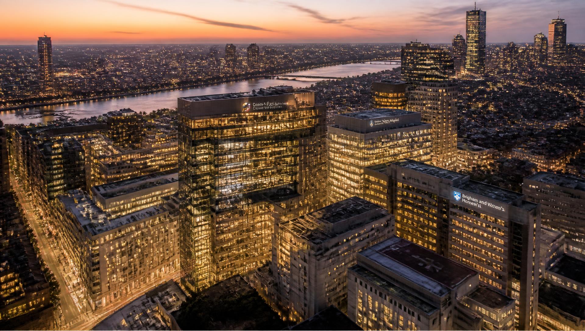 Boston medical district and skyline at dusk